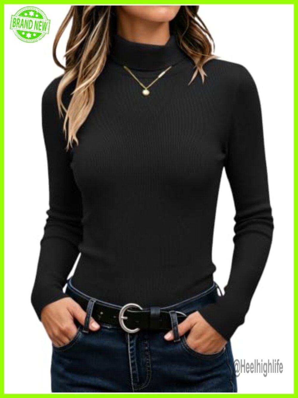 Women's Ribbed Knit Turtleneck Long Sleeve Pullover Sweater